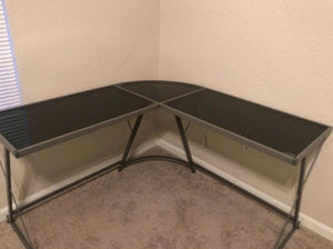 New - Gaming Desk Computer L-Shape Corner Studio Table, Black, Glass Top