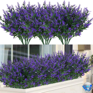 8 Bundles Outdoor Artificial Lavender Fake Flowers (Purple)