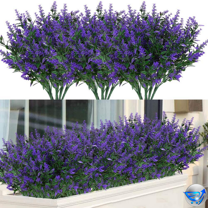 8 Bundles Outdoor Artificial Lavender Fake Flowers (Purple)
