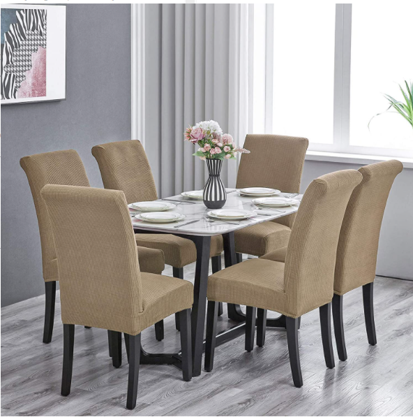Set of 6 Stretchable Removable Washable Chair Covers for Dining Room | Tan