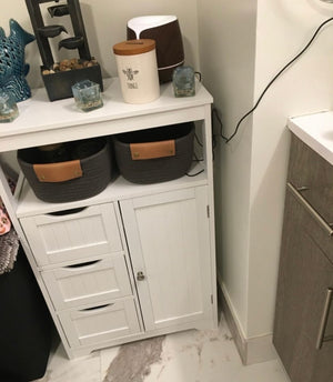 Bathroom Floor Cabinet, Free Standing Wooden Storage Organizer, White
