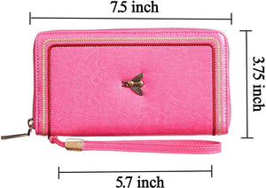 Rose Red Womens Large Capacity Wallet Genuine Leather RFID Blocking