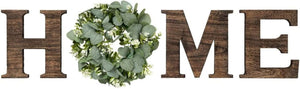 Rustic Wood Home Wall Hanging Sign Artificial Eucalytus Wreath Letters