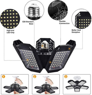 LED Garage Lights, 120W Deformable Ceiling Lights with 5 Adjustable Panels (2 PACK)
