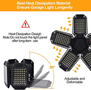 LED Garage Lights, 120W Deformable Ceiling Lights with 5 Adjustable Panels (2 PACK)