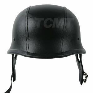 New DOT Motorcycle German PU Leather Half Face Helmet With Pilot Goggles M L XL Size