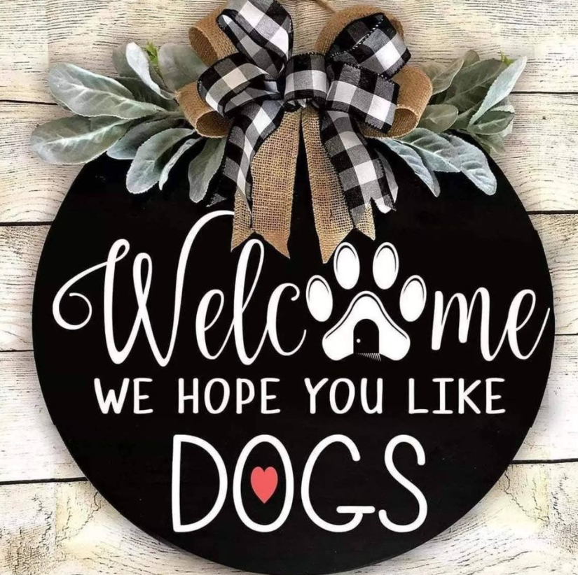 🐾NEW🐾 14" WELCOME Sign Hanging Front Door Wreath DOGS Farmhouse Rustic Home Decoration