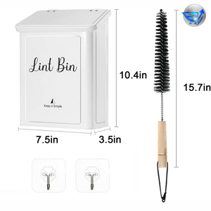 Wall Mounted Lint Box Holder Trash can with lid for Dryer, White