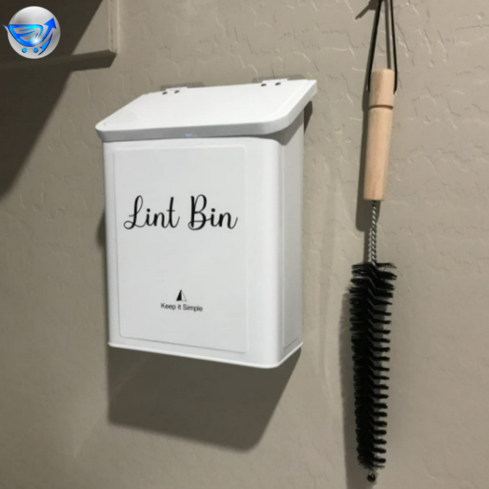 Wall Mounted Lint Box Holder Trash can with lid for Dryer, White
