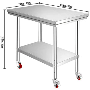 Work Prep Table | Stainless Steel Commercial Table Kitchen Work Food Prep Table with 4 Casters
