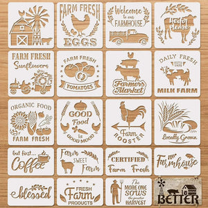 New! 20pcs Farmhouse Stencil Farm Theme Reusable Stencils Painting Wood Cow Sunflower Vintage Truck
