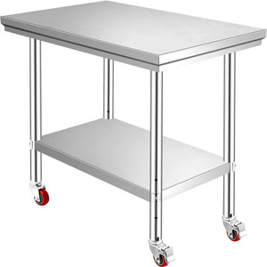 Work Prep Table | Stainless Steel Commercial Table Kitchen Work Food Prep Table with 4 Casters