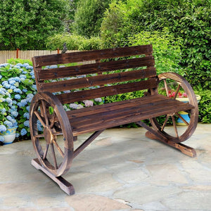 Wagon wheel bench garden chair loveseat wooden accent outdoor garden