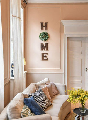 Rustic Wood Home Wall Hanging Sign Artificial Eucalytus Wreath Letters