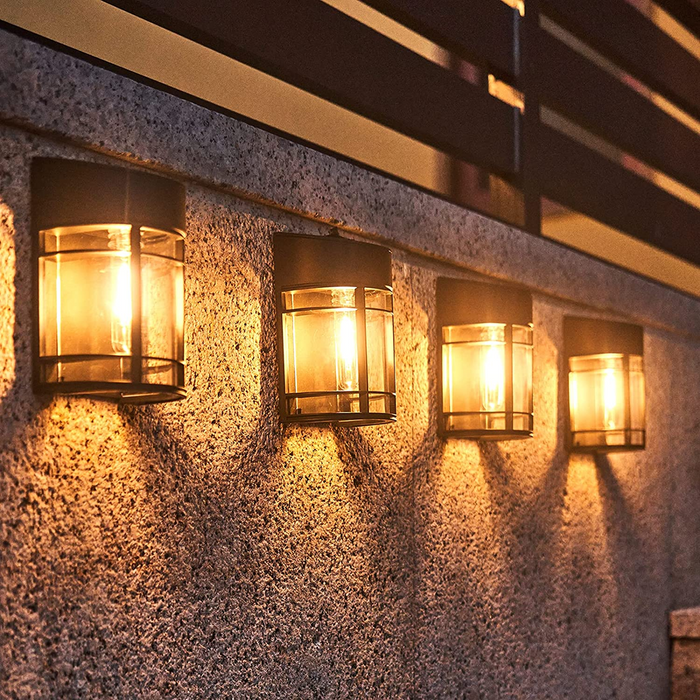 4 Pack Solar Wall Mount Lights Outdoor Deck Patio Fence Light Waterproof Decorative Light Fixture Warm White