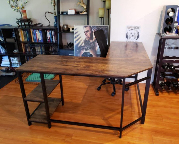 Brand New!! Computer Desk, 54-Inch L-Shaped Corner Desk, Writing Study Workstation with Shelves