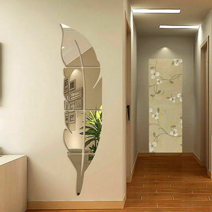 3D Feather Mirror Art Stickers Wall Decor