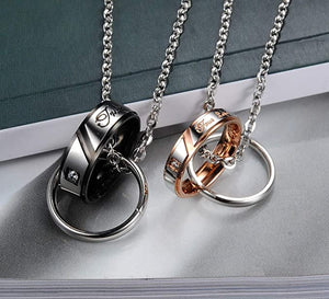 Matching Couples Necklace His & Her Titanium Steel Eternal Love Promise Pendant Set