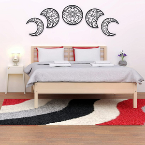 5pcs of Moon Wooden Phase Spiritual 🔥 Bedroom Boho Wall Hanging Decor Above Bed Living Room Unique Aesthetic Art Decoration ✅ Black