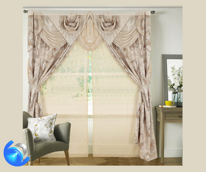 Beige Jacquard Luxury Curtain Window Panel Set.