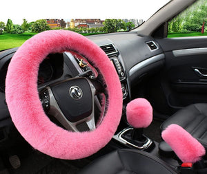 🔥ON SALE🔥6pcs/Set Soft Fluffy Faux Wool Steering Wheel Cover & Seatbelt Shoulder
