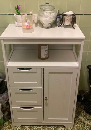 Bathroom Floor Cabinet, Free Standing Wooden Storage Organizer, White