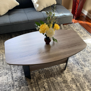Petite Sized Oval Coffee Table With 2 Tiers And Storage Shelf, Living Room, Family Room, 35.5”L