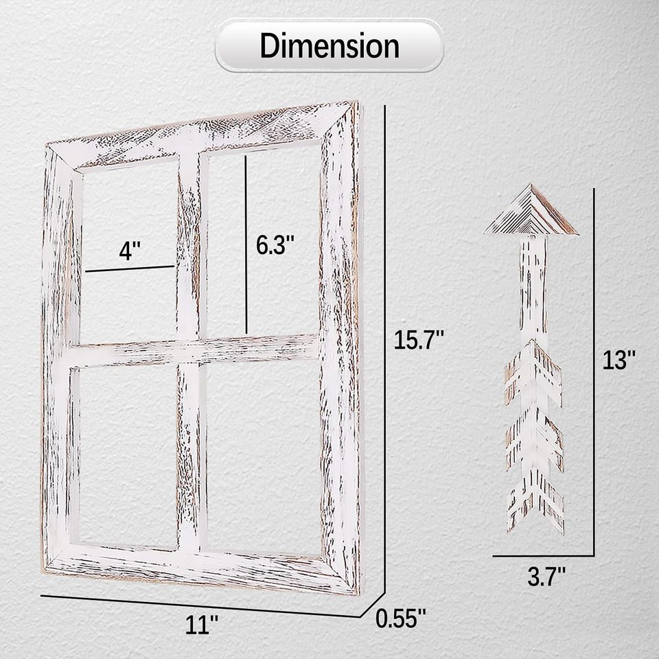 New Set of 2 White Farmhouse Rustic Wall Art Decor Window Frame and 2 ...