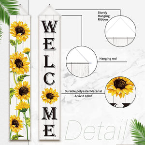 Tall Sunflower Welcome Hanging Door Banner Fall Seasonal Decor