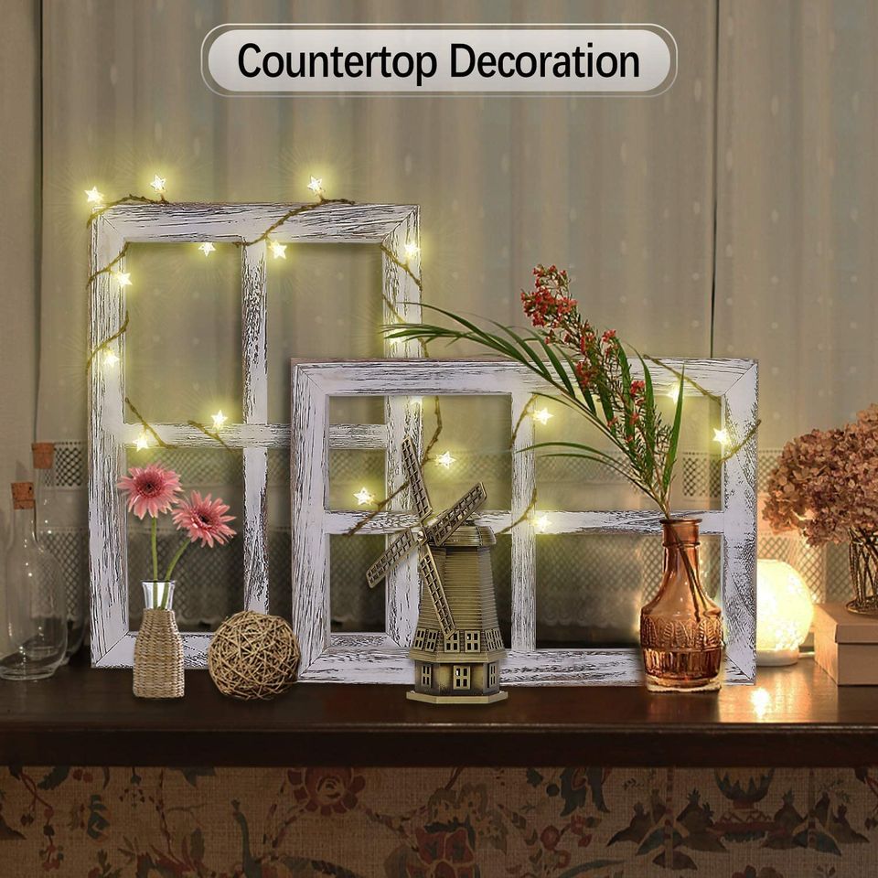 New Set of 2 White Farmhouse Rustic Wall Art Decor Window Frame and 2 ...