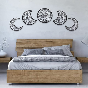 5pcs of Moon Wooden Phase Spiritual 🔥 Bedroom Boho Wall Hanging Decor Above Bed Living Room Unique Aesthetic Art Decoration ✅ Black
