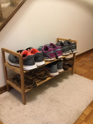 Shoe Rack, 2 Tier Natural Bamboo Wooden Organizer Stand Storage Shelf