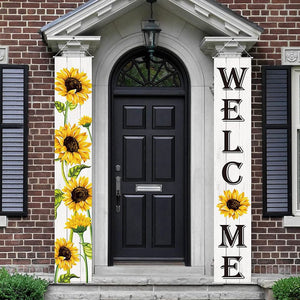 Tall Sunflower Welcome Hanging Door Banner Fall Seasonal Decor