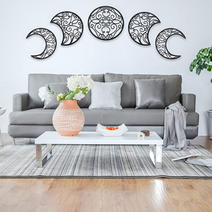 5pcs of Moon Wooden Phase Spiritual 🔥 Bedroom Boho Wall Hanging Decor Above Bed Living Room Unique Aesthetic Art Decoration ✅ Black