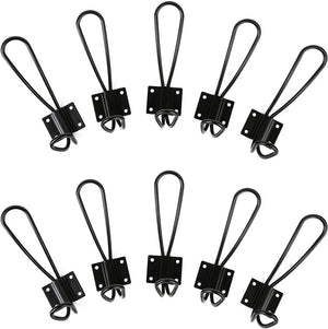 10 Pack of Black Wall Mounted Vintage Double Coat Hangers with Large Metal Screws