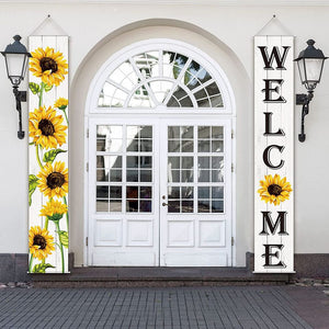 Tall Sunflower Welcome Hanging Door Banner Fall Seasonal Decor