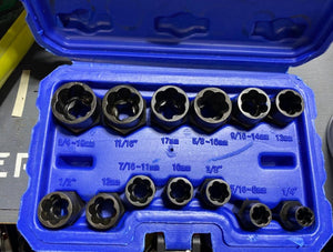 13 Pieces Impact Bolt Nut Remover Set, Stripped Bolt and Damaged Lug Nut Extractor Tool