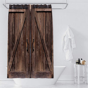 Rustic Barn Door Bathroom Shower Curtain Brown Garage Wood