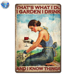 Vintage Wall Decor Funny Garden And Wine Lady Metal Tin Sign 12X8 Inch