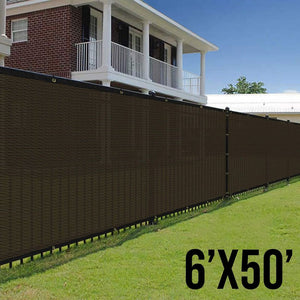 6' x 50' Brown Fence Privacy Screen, Commercial Outdoor Backyard Shade Windscreen Mesh Fabric 3 Years Warranty (Customized Set of 1