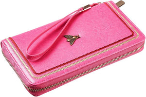 Rose Red Womens Large Capacity Wallet Genuine Leather RFID Blocking