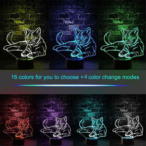 Cat 3D Illusion Table Lamp, Gawell 16 Colors Changing Touch with Remote Control