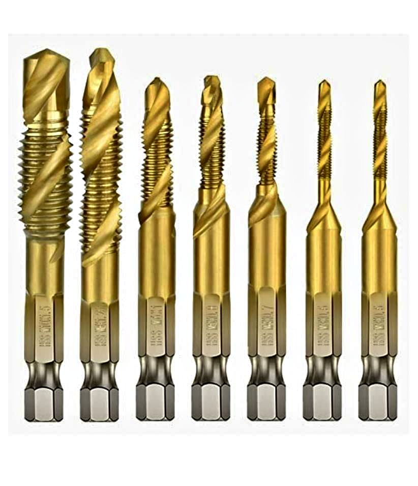 (7 Pcs) -1/4" Hex Shank Titanium Combination Drill and Tap Set | Titanium Coated