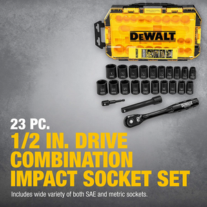 DEWALT Impact Socket Set, 23-Piece, 1/2" Drive Metric/SAE
