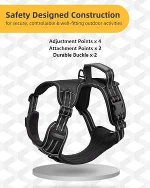Dog Harness Reflective Vest with Leather Front Cover (S, Black)