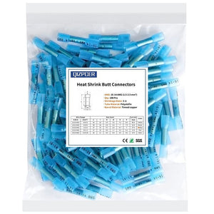 100 Pcs Blue Heat Shrink Butt Connectors, 16-14 AWG Waterproof Electrical Crimp Wire Splice