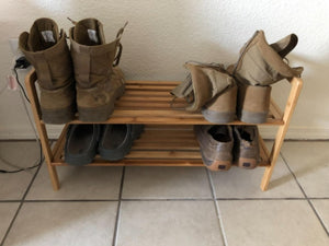Shoe Rack, 2 Tier Natural Bamboo Wooden Organizer Stand Storage Shelf