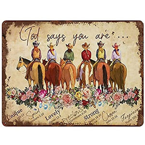 God Says You Cowgirl Bible Verse Inspirational Vintage Tin Sign Horse Lovers 5.5x8 Inch