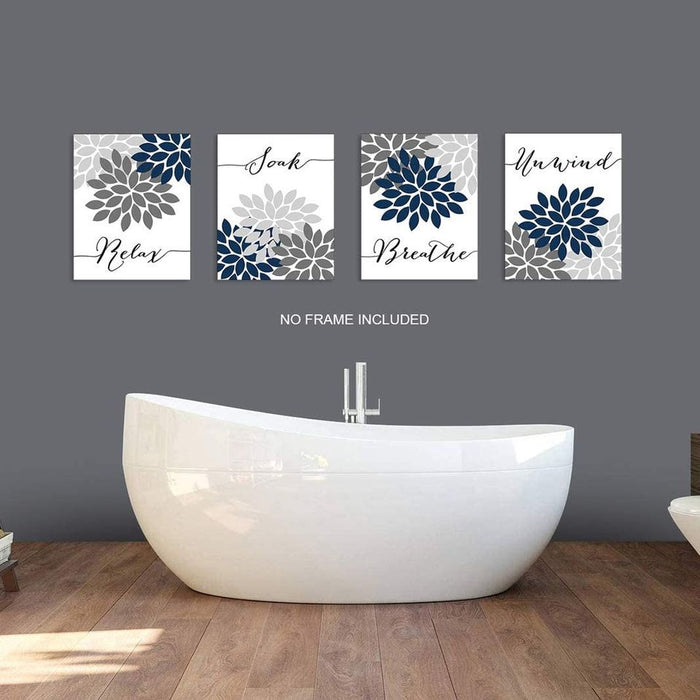 Set of 4 - Relax Soak Unwind Breathe Bathroom Wall Decor, 8x10" , Unframed