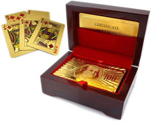 Luxurious 24K Gold Plated Playing Cards Case and Certificate with Wooden Gift Box | Make Your M